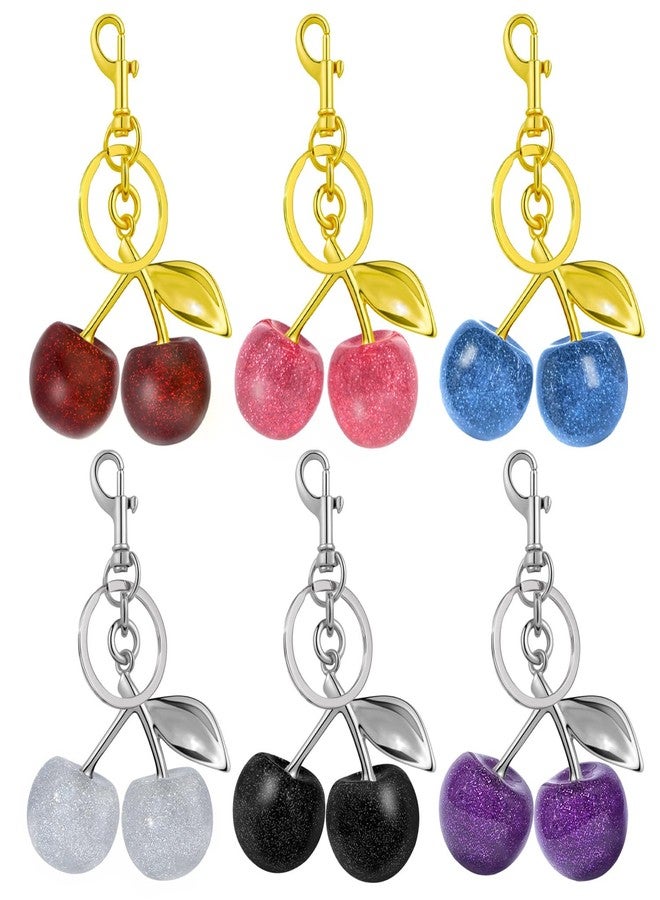 ANDGING Cute Glitter Cherry Purse Bag Charm Set 6 pcs Bling Cherry Keychain for Women Gold Silver Pink Red Black Cherries Purse Charms for Handbags Key Chain Accessories Handbag Backpack Llavero De Cereza - Image 1